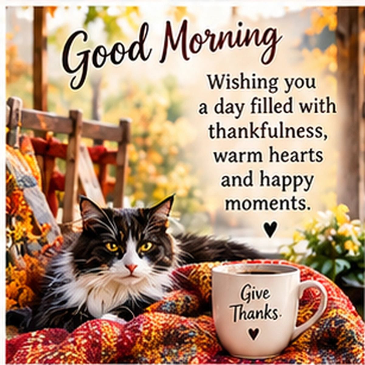 Good Morning Give Thanks Thanksgiving Cat And Coffee