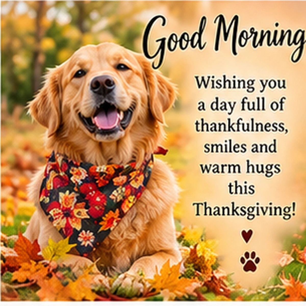 Good Morning Thanksgiving Dog Thankfulness Smiles And Warm Hugs
