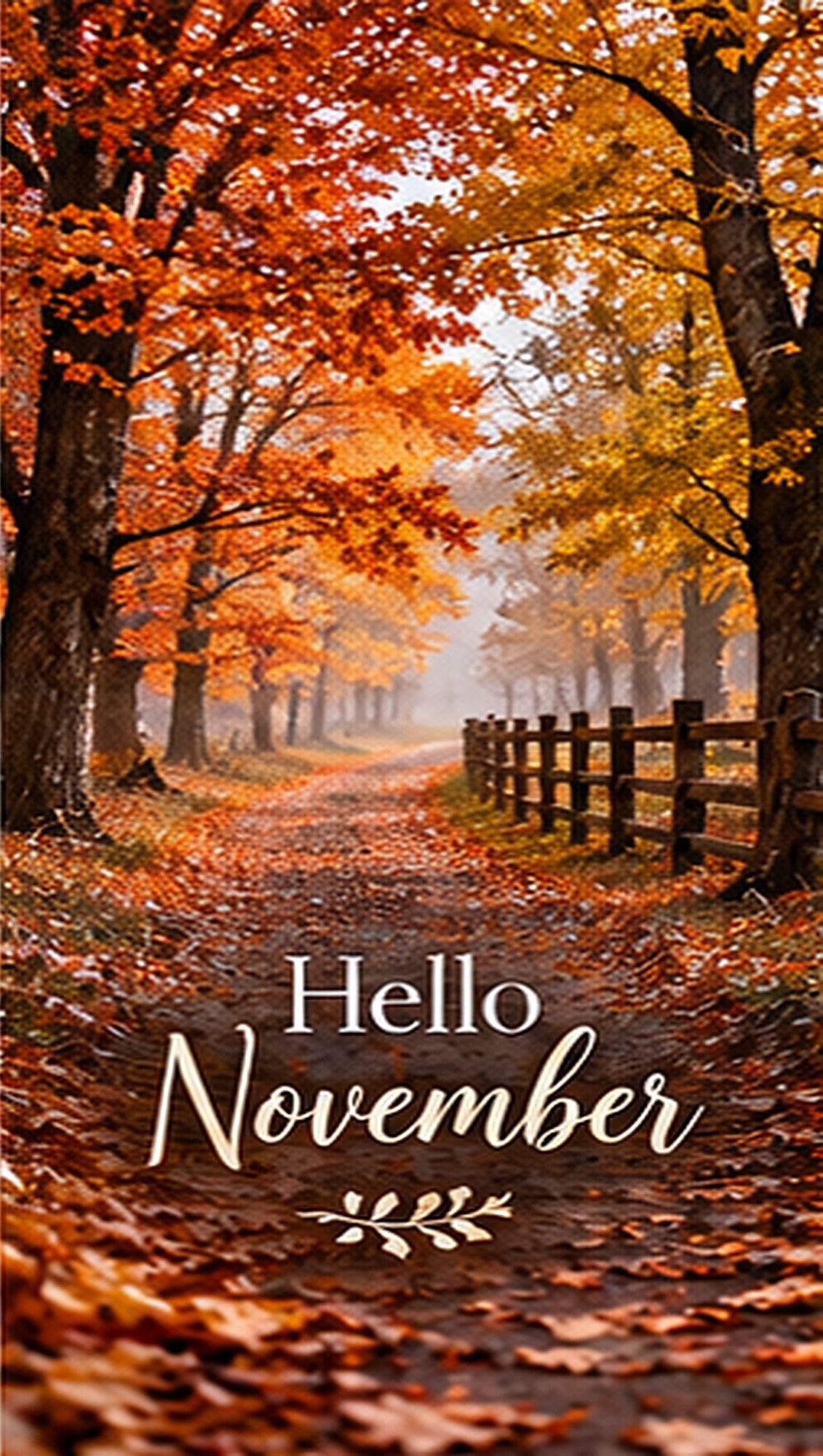 Hello November Golden Autumn Path And Country Fence
