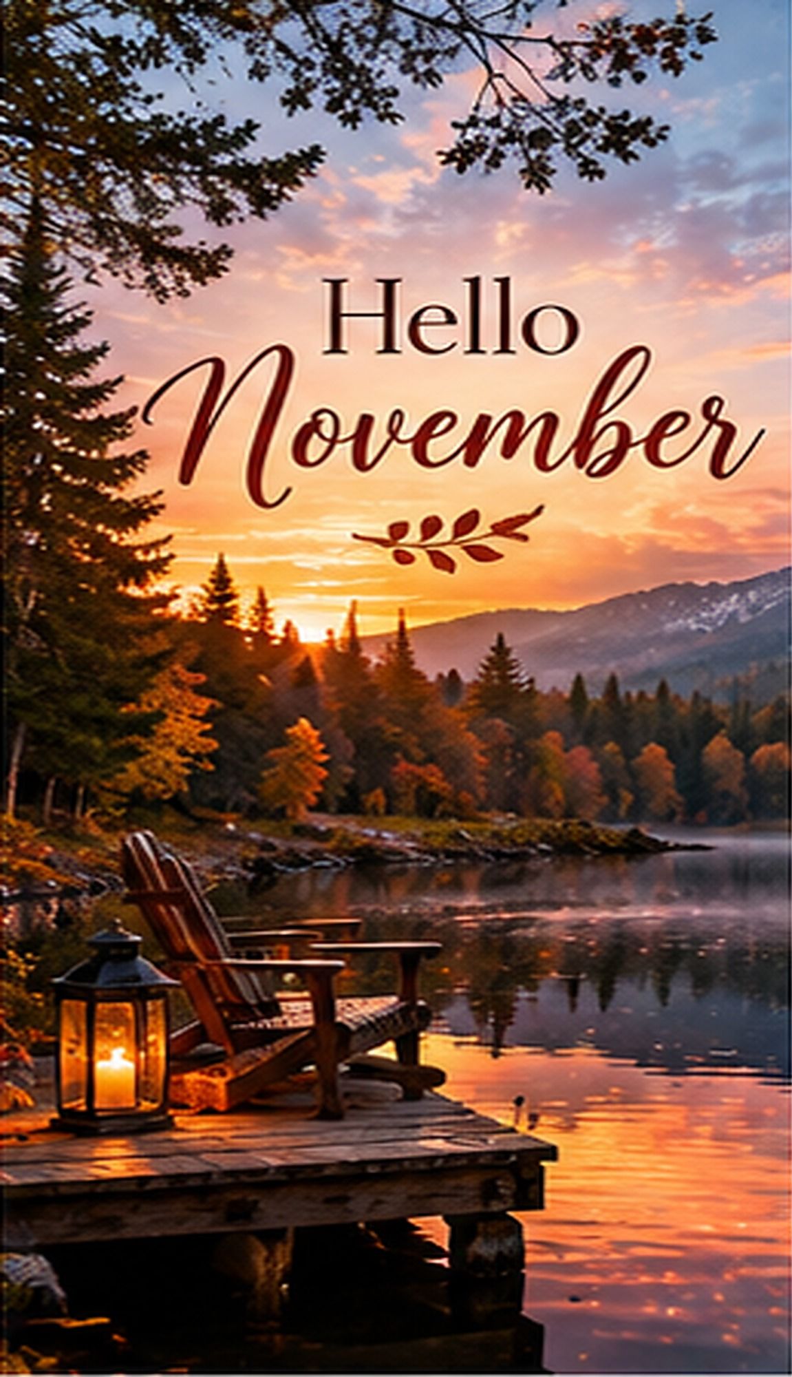 Hello November Lantern On The Lake Dock At Sunset