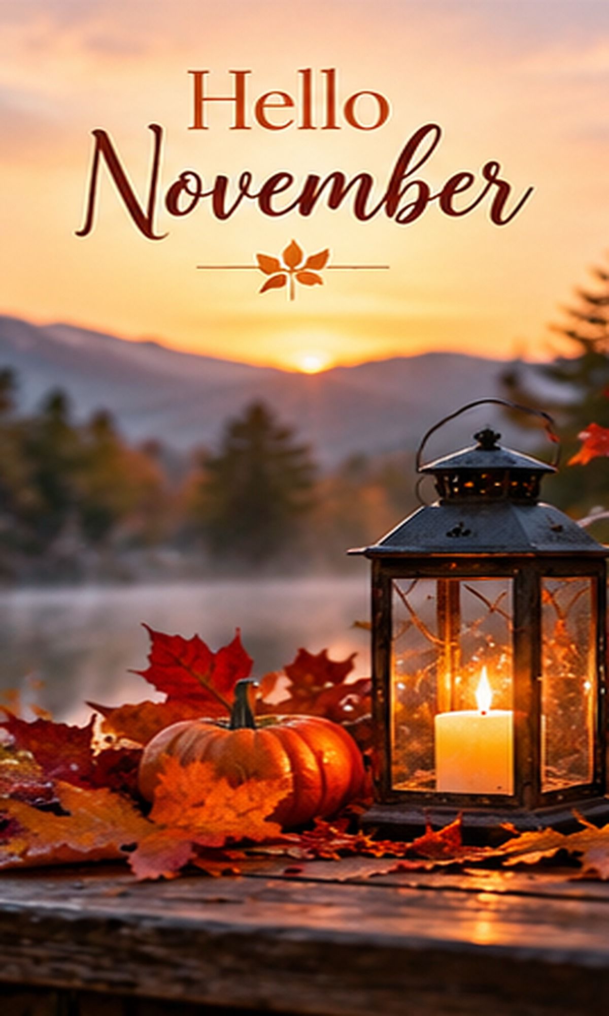 Hello November Pumpkin And Candle Lantern
