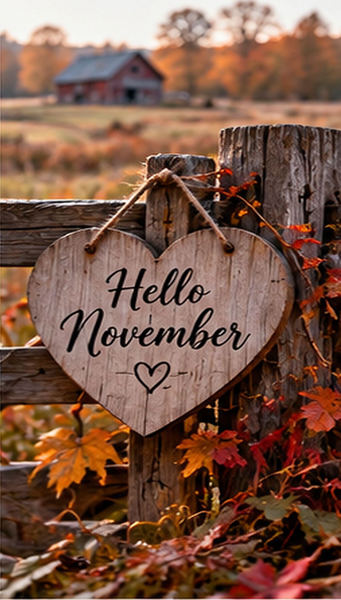 Hello November Rustic Wooden Heart Sign