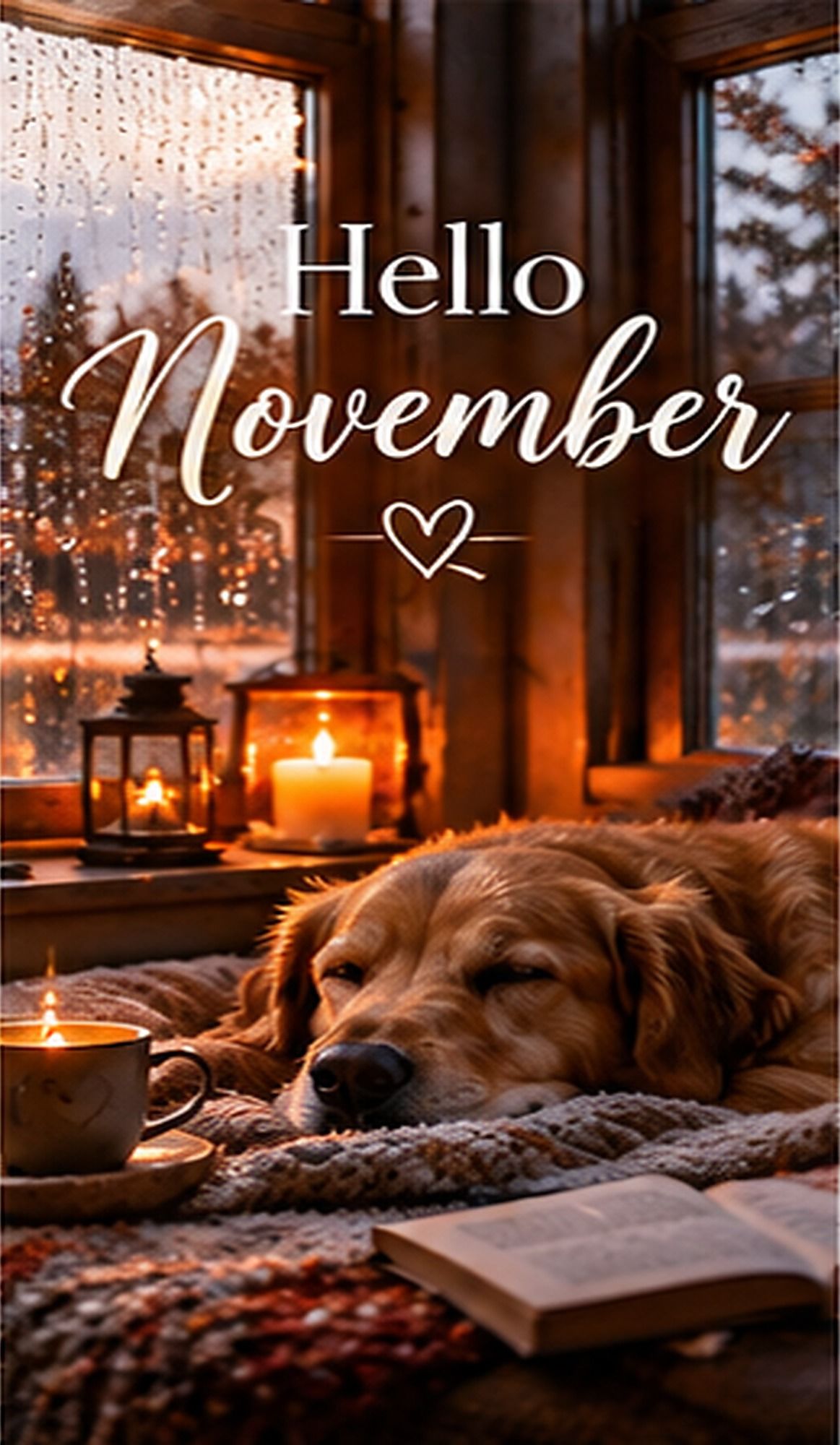 Hello November Cozy Dog By The Rainy Window