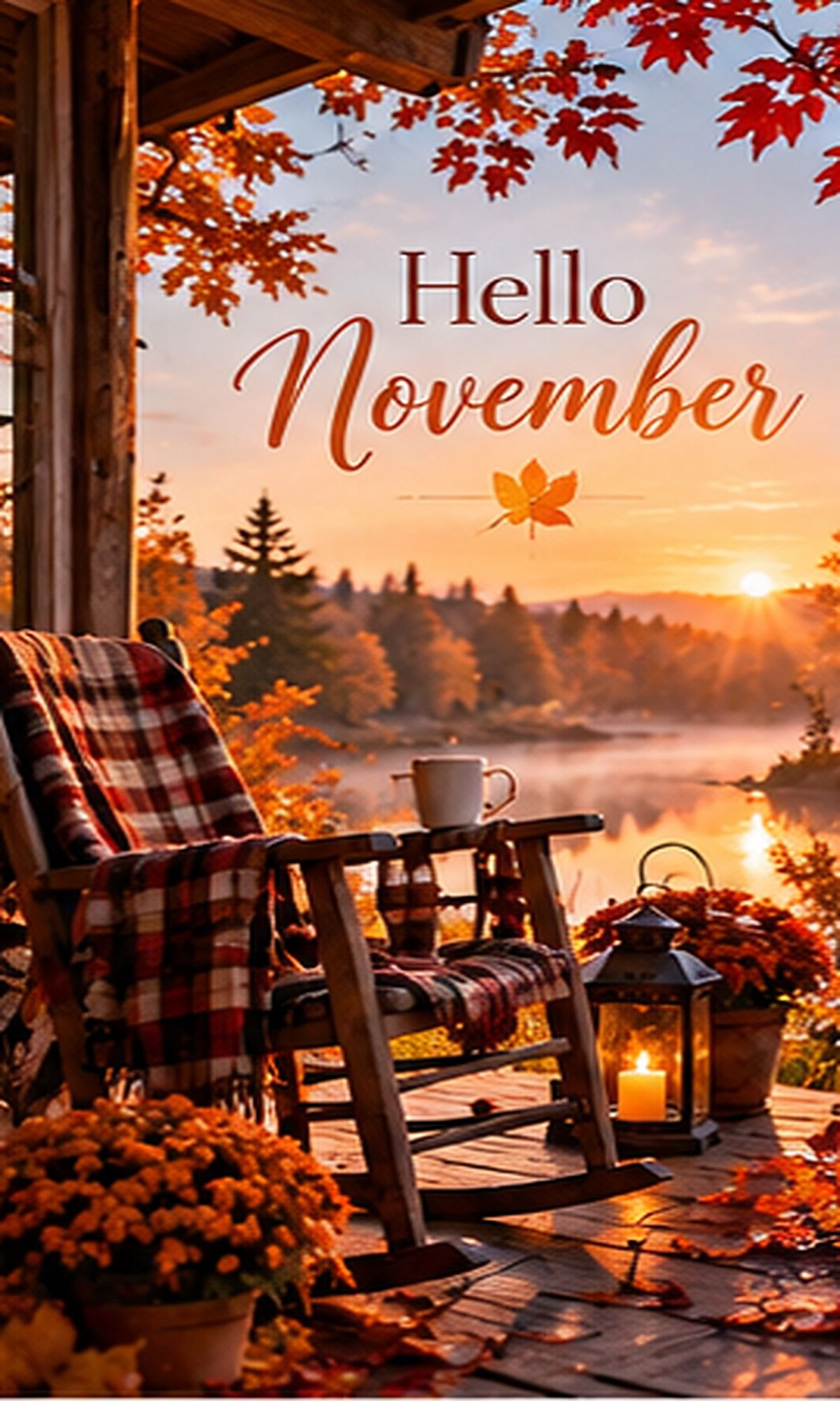 Hello November Porch Rocking Chair Lake Sunrise