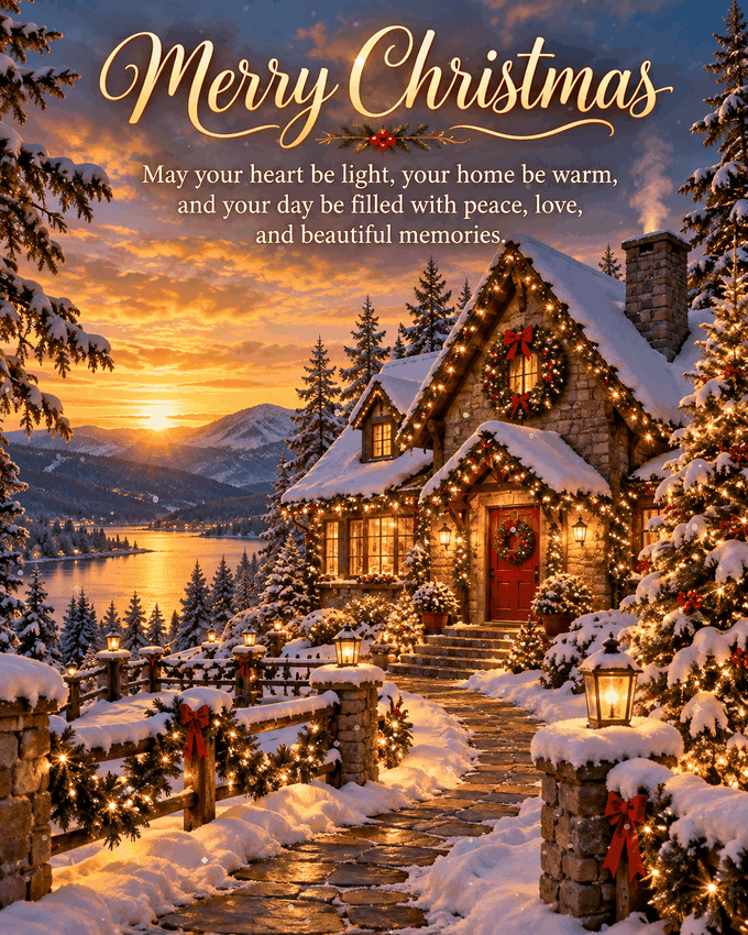 Merry Christmas May Your Heart Be Light Lakeside Cottage Gif