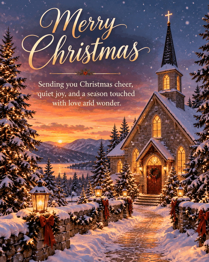 Merry Christmas Cheer Quiet Joy Snowy Church Gif