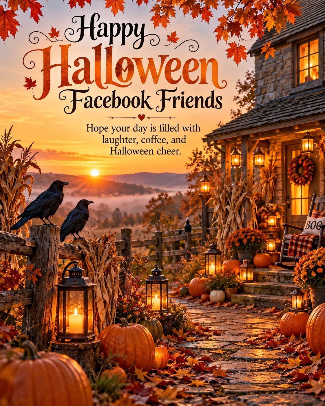 Happy Halloween Facebook Friends Cozy Farmhouse Porch And Crows