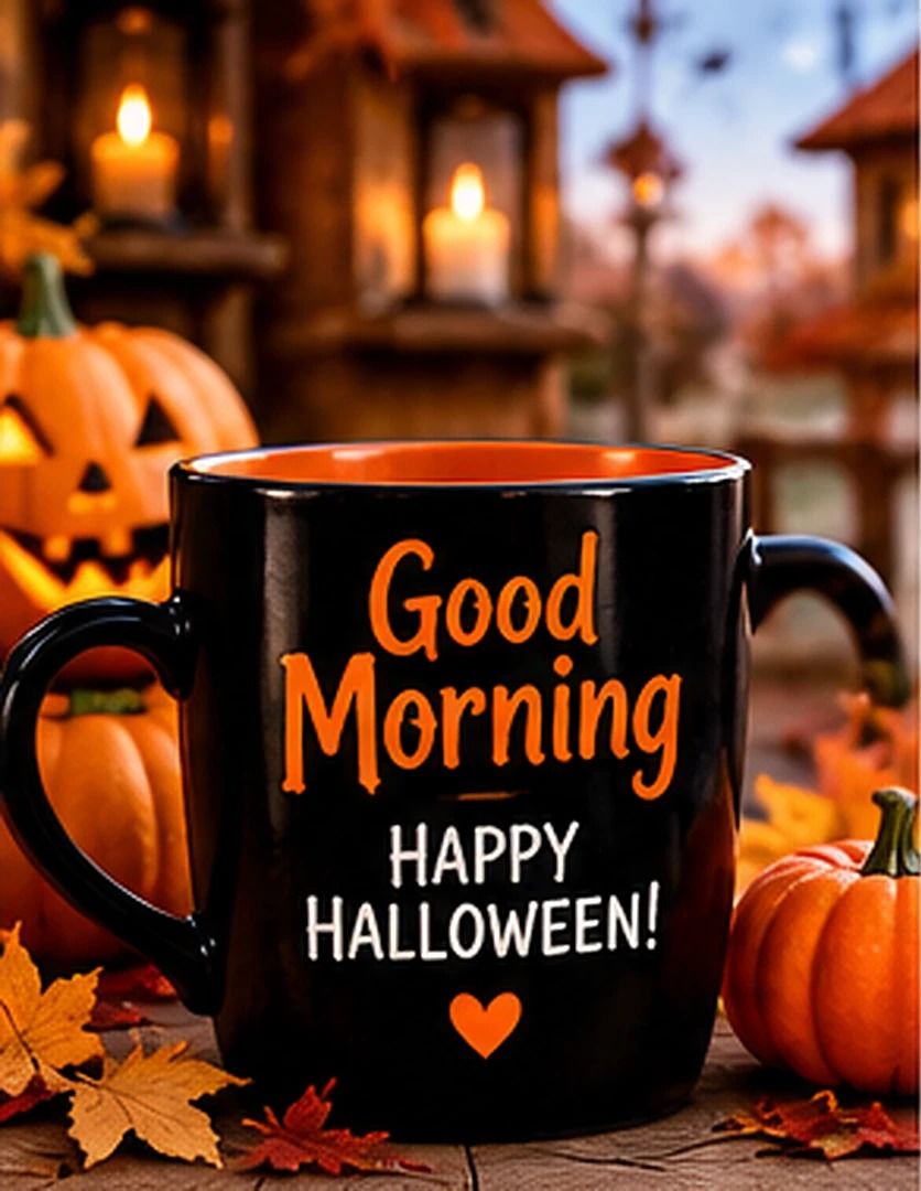 Good Morning Happy Halloween Black Coffee Mug