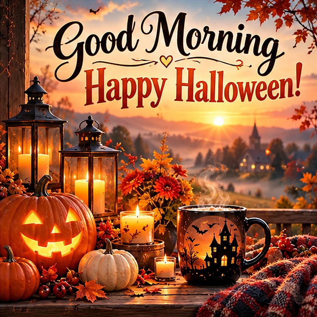 Good Morning Happy Halloween Cozy Lanterns And Haunted House Mug