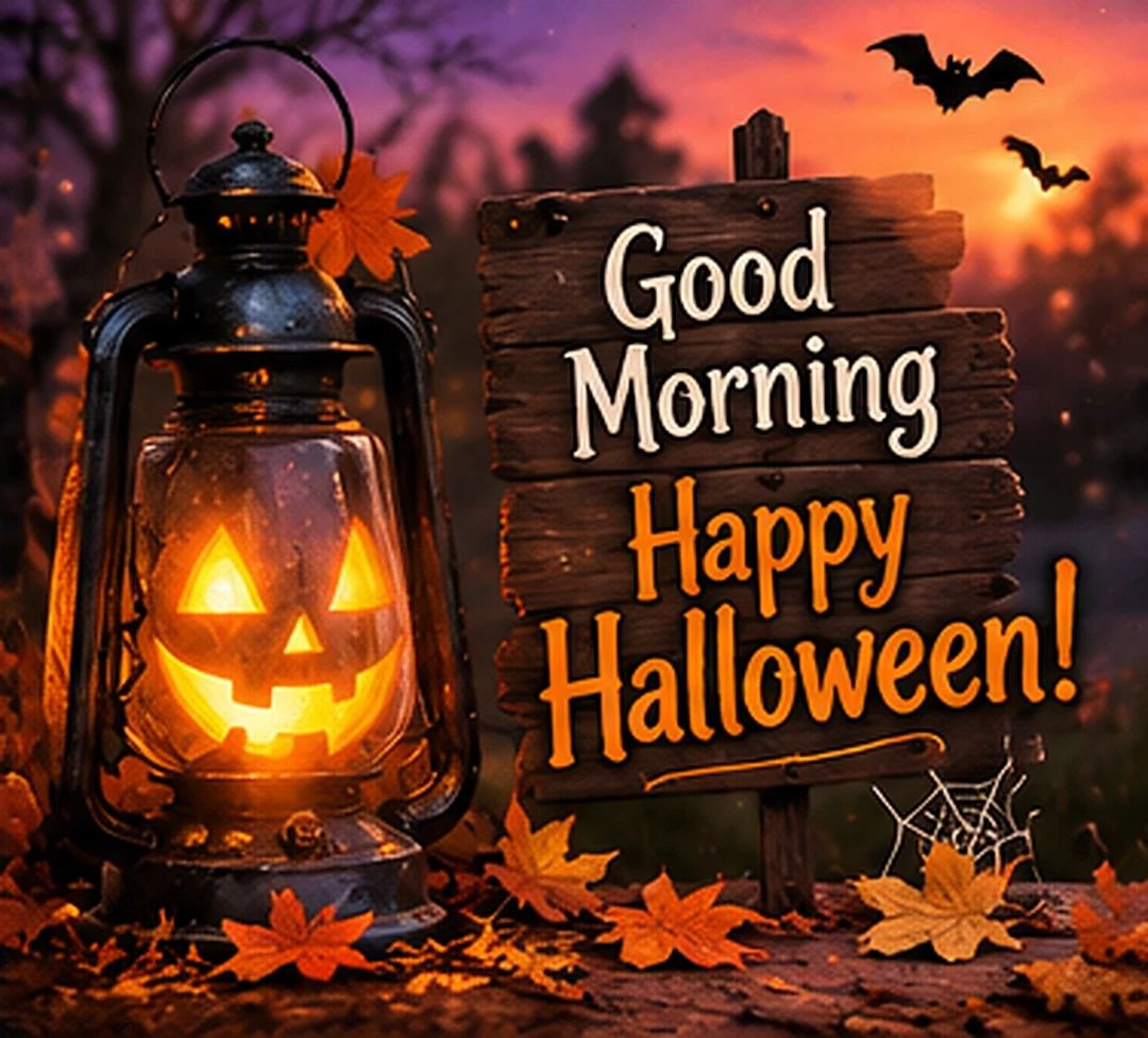 Good Morning Happy Halloween Glowing Pumpkin Lantern