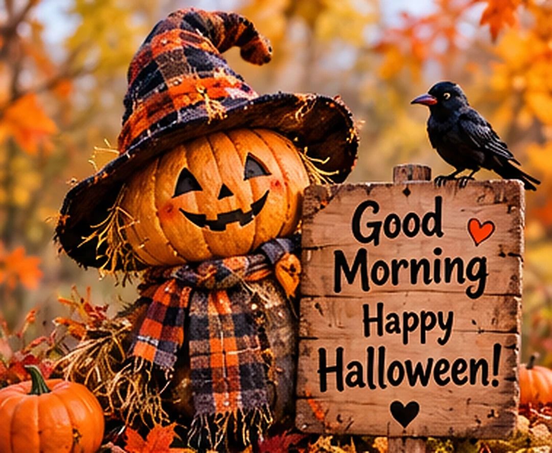Good Morning Happy Halloween Scarecrow And Crow