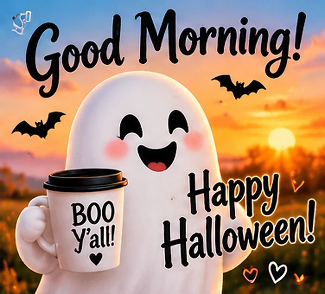 Good Morning Happy Halloween Smiling Ghost Boo Yall Coffee