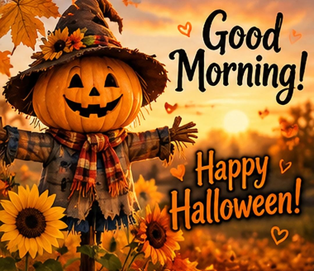 Good Morning Happy Halloween Sunflower Scarecrow