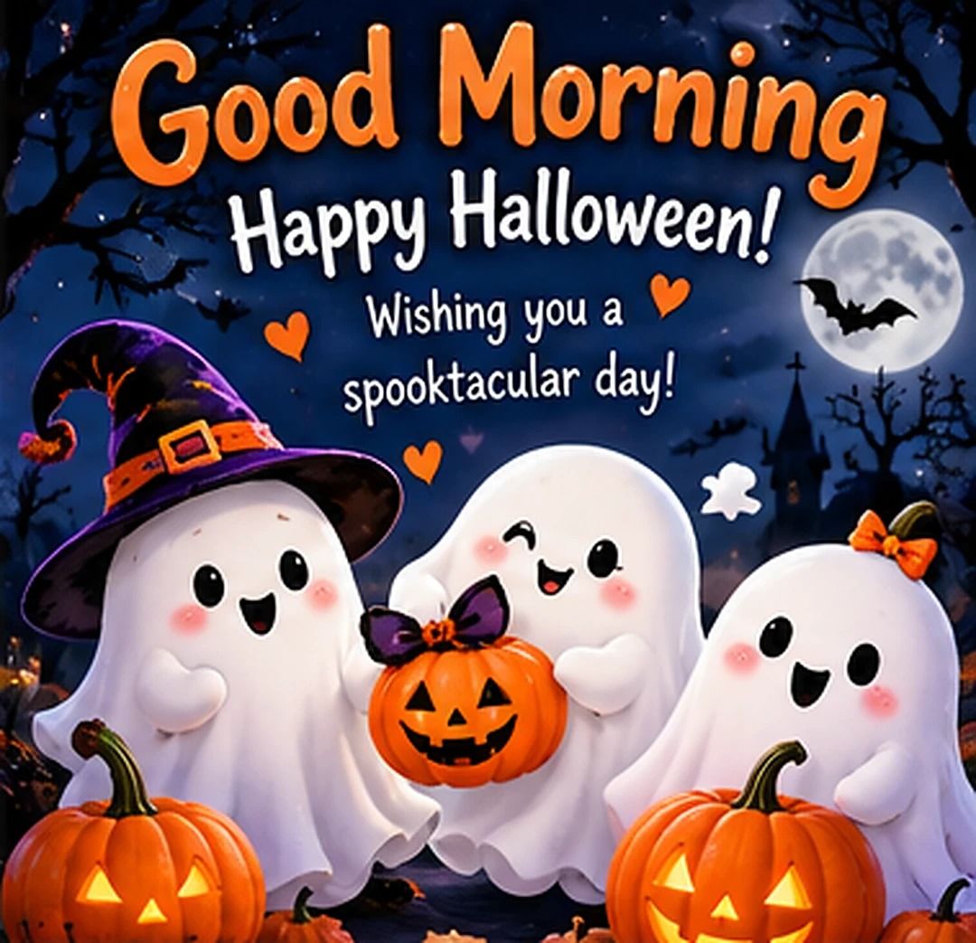 Good Morning Happy Halloween Three Friendly Ghosts Wishing You A Spooktacular Day