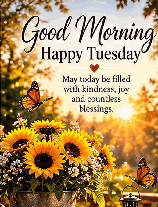 Good Morning Happy Tuesday Kindness Joy And Countless Blessings Gif