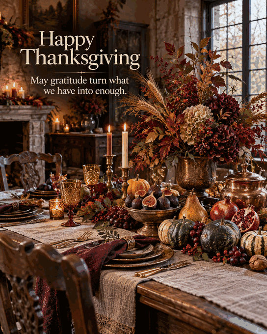 Happy Thanksgiving Candlelit Harvest Table Gif