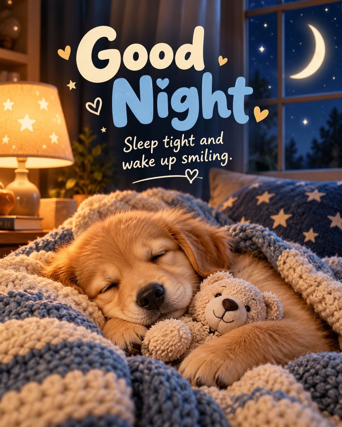 Good Night Sleep Tight And Wake Up Smiling Golden Retriever Puppy