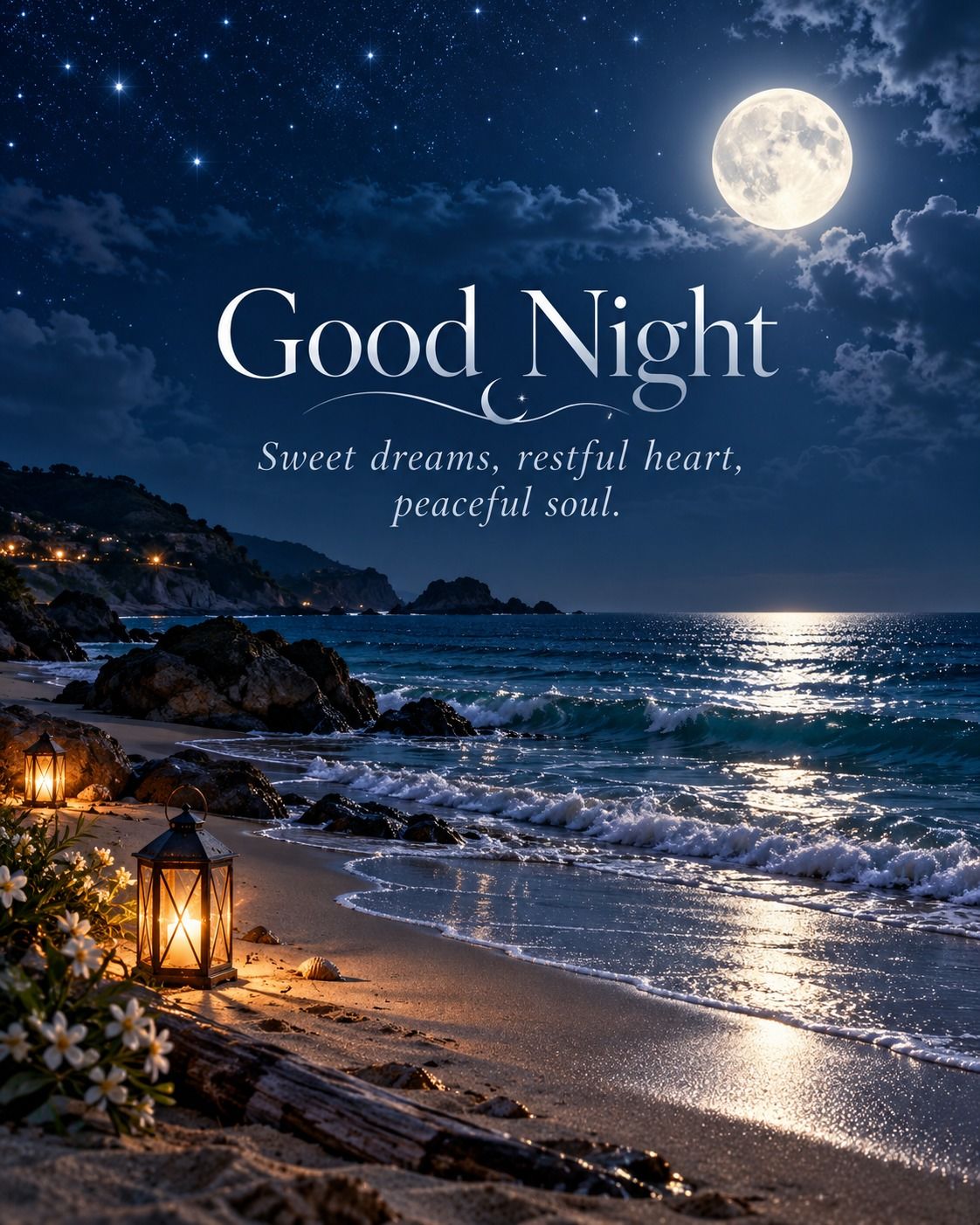 Good Night Sweet Dreams Restful Heart Peaceful Soul Moonlit Beach
