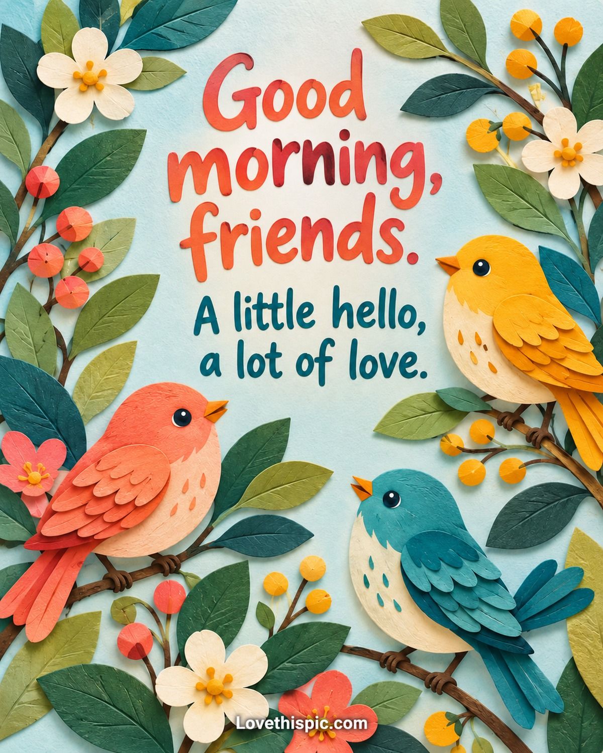 Good Morning Friends A Little Hello A Lot Of Love Colorful Birds