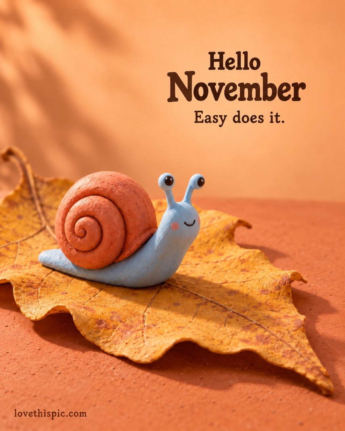 Hello November Easy Does It Little Snail On An Autumn Leaf