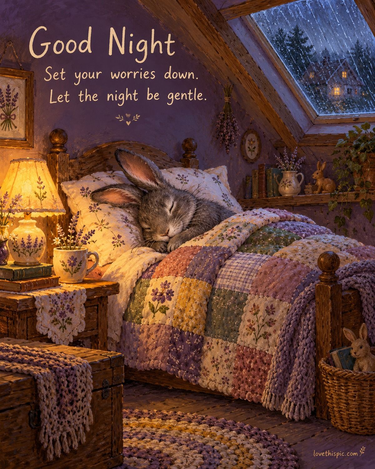 Good Night Set Your Worries Down Let The Night Be Gentle Sleeping Rabbit
