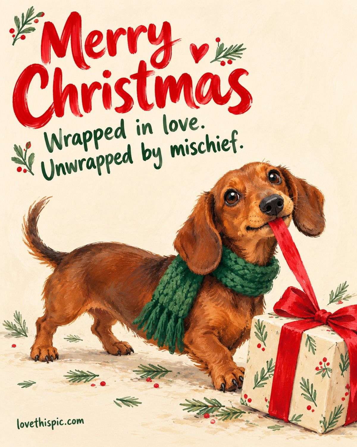 Merry Christmas Wrapped In Love Unwrapped By Mischief Dachshund