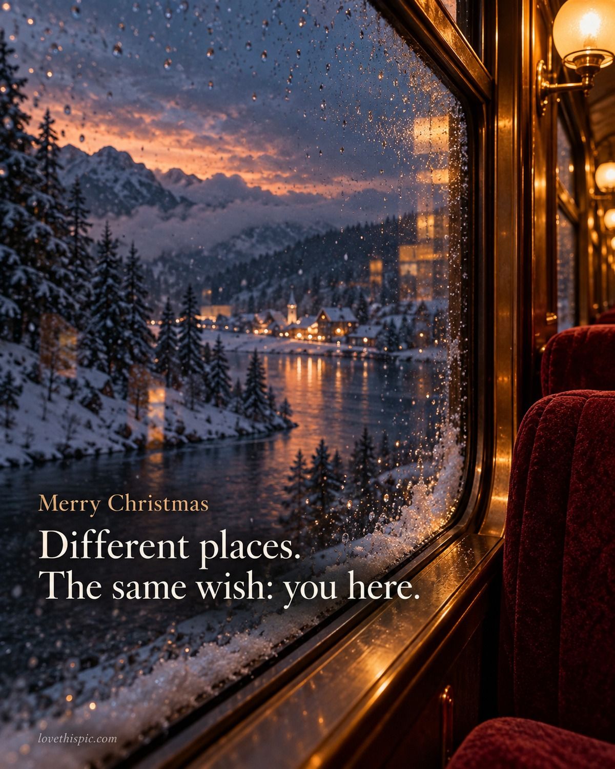 Merry Christmas Different Places The Same Wish You Here Snowy Train Window