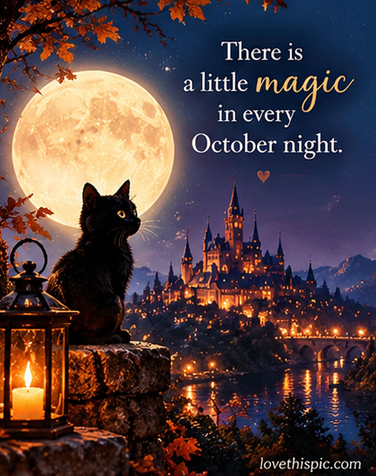 There Is A Little Magic In Every October Night Black Cat And Full Moon