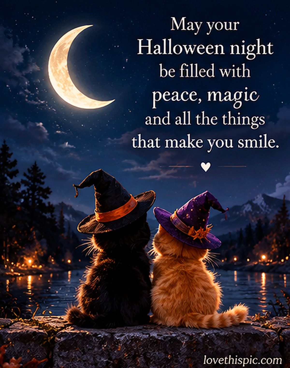 May Your Halloween Night Be Filled With Peace And Magic Cats In Witch Hats