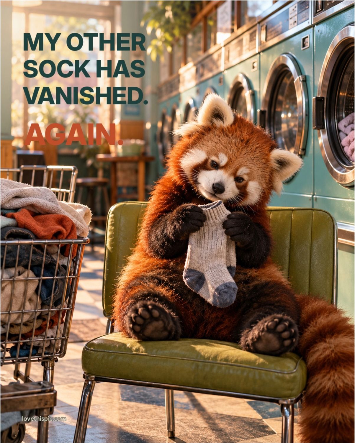 My Other Sock Has Vanished Again Red Panda In The Laundromat