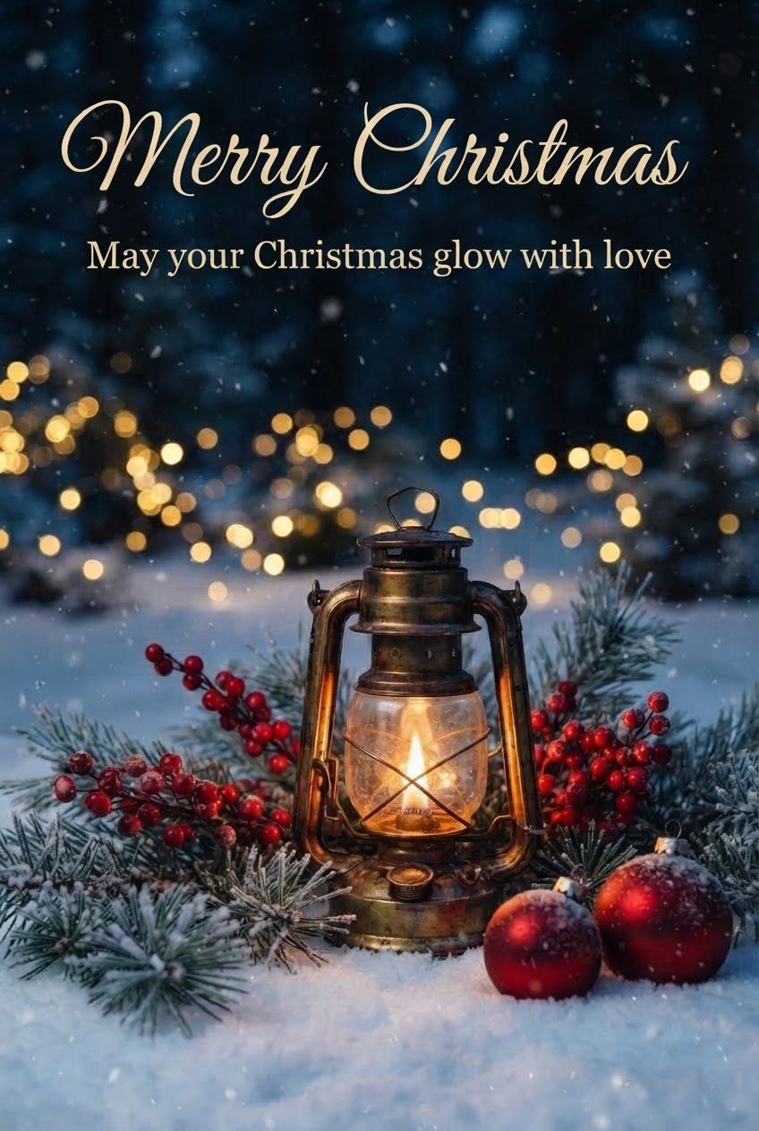 Merry Christmas May Your Christmas Glow With Love Lantern In The Snow