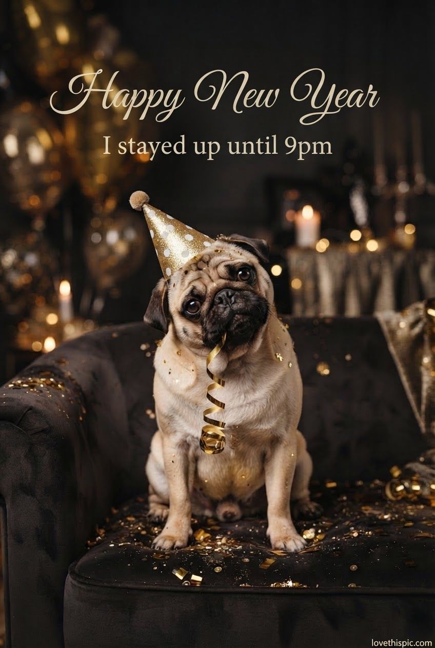 Happy New Year I Stayed Up Until 9pm Funny Pug In A Party Hat