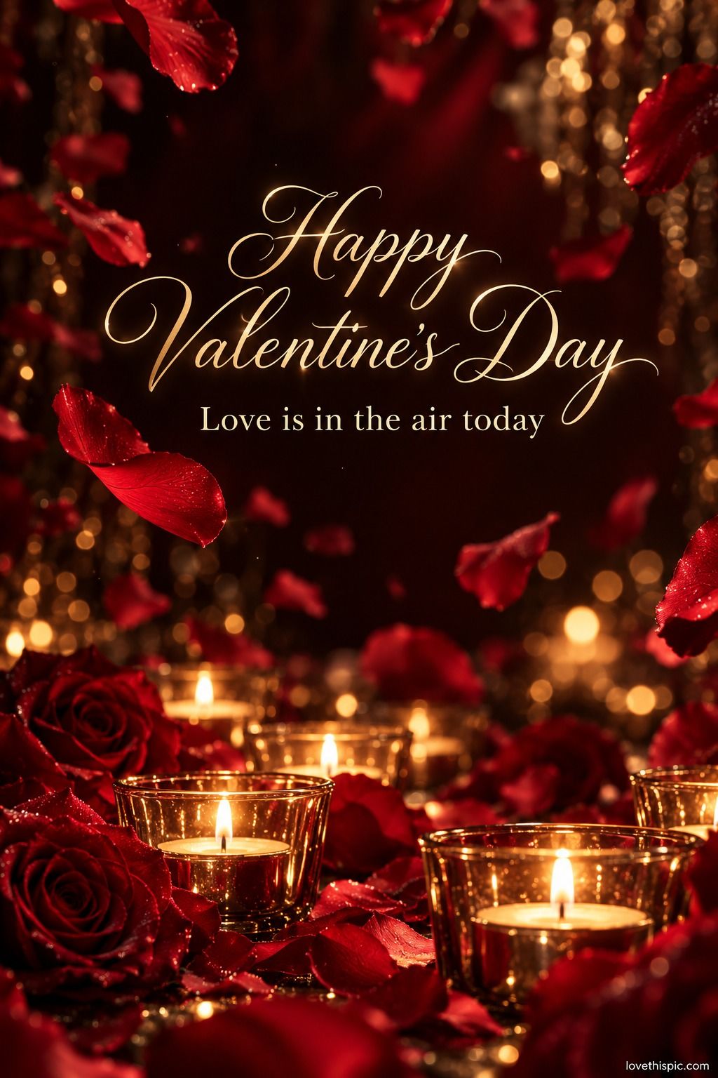 Happy Valentines Day Love Is In The Air Today Candles And Red Roses