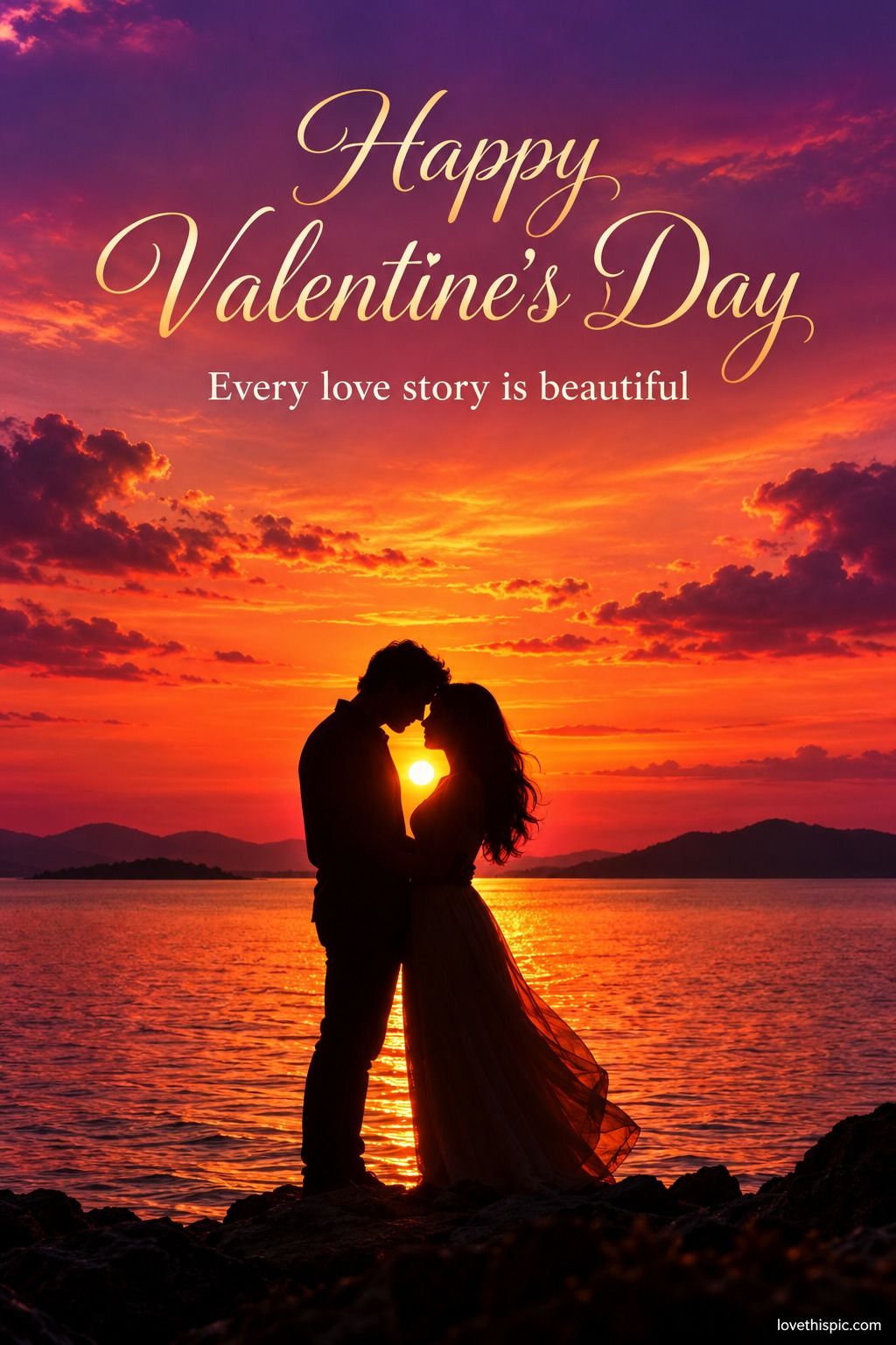 Happy Valentines Day Every Love Story Is Beautiful Sunset Couple