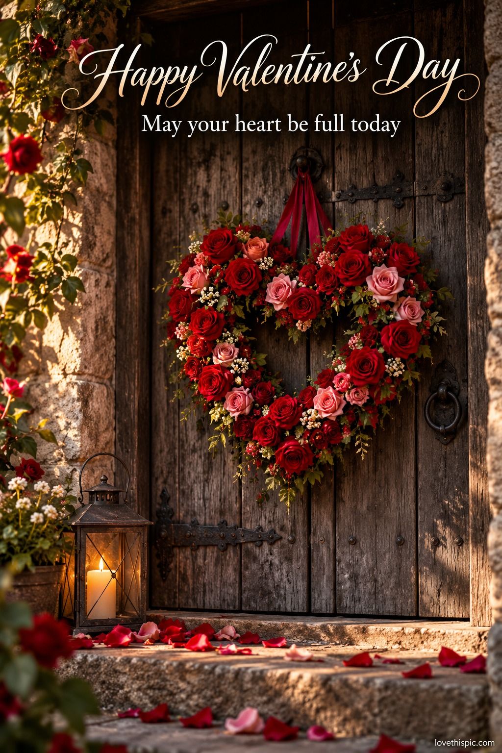 Happy Valentines Day May Your Heart Be Full Today Rose Heart Wreath