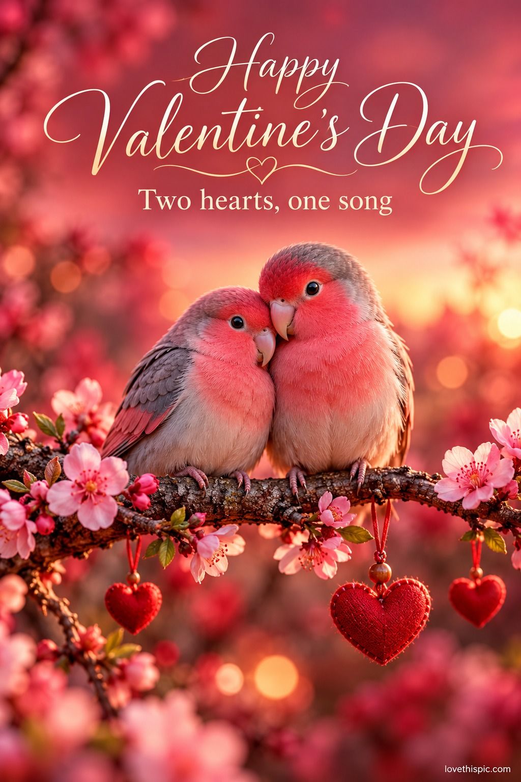 Happy Valentines Day Two Hearts One Song Lovebirds