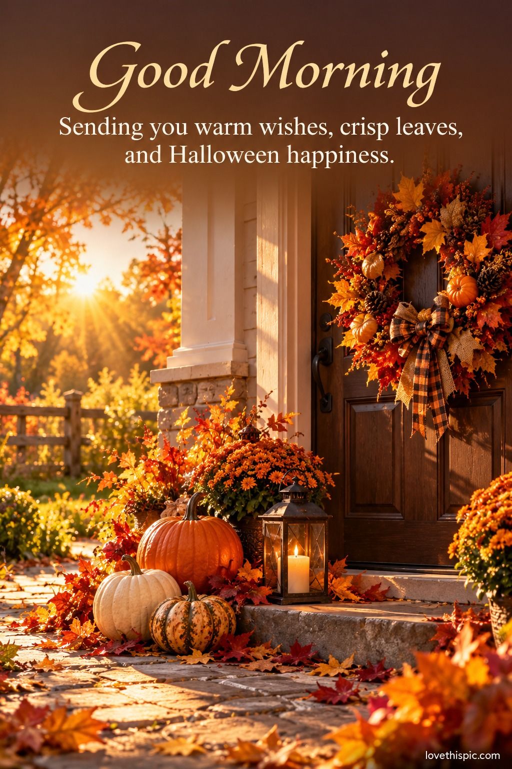 Good Morning Sending You Warm Wishes Crisp Leaves And Halloween Happiness