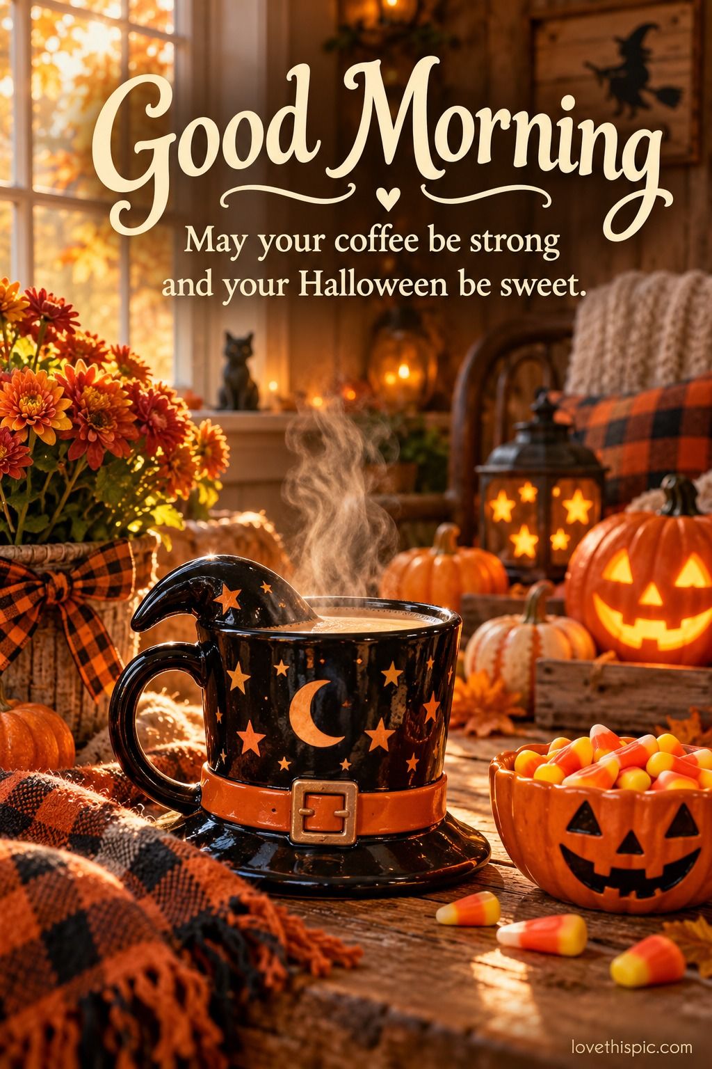 Good Morning May Your Coffee Be Strong And Your Halloween Be Sweet Halloween Coffee Mug With Pumpkins