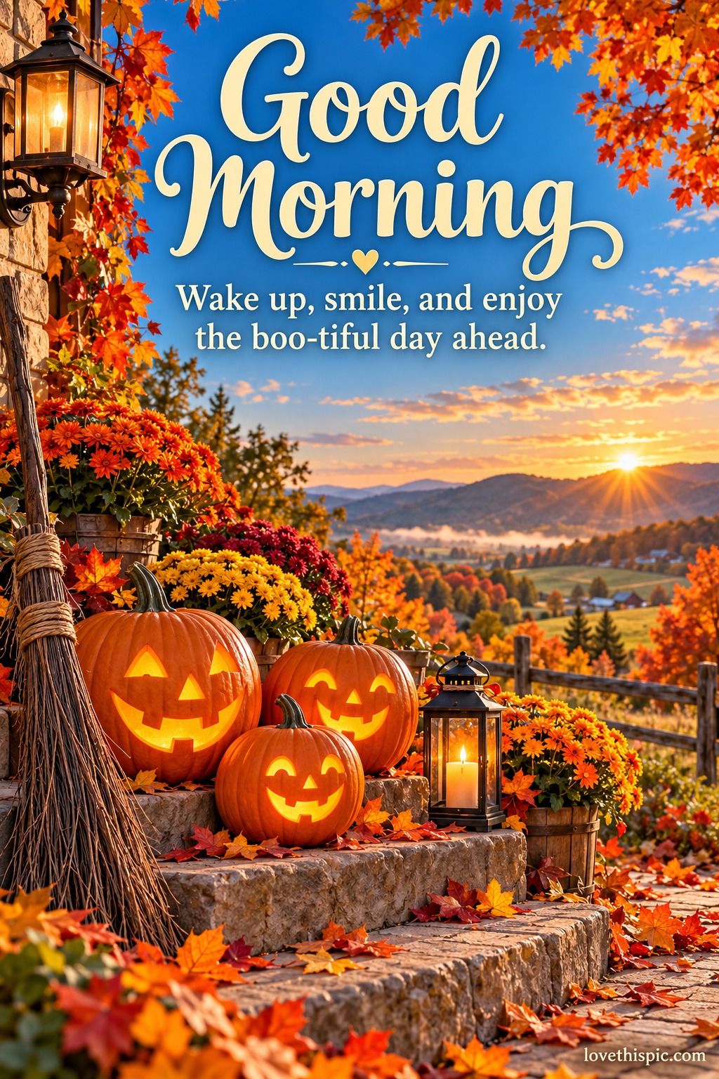 Good Morning Wake Up Smile And Enjoy The Boo Tiful Day Ahead Jack O Lanterns On Autumn Stone Steps