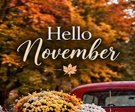 Hello November Red Truck Full Of Pumpkins
