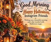 Good Morning Happy Halloween Instagram Friends Black Kitten On The Garden Path