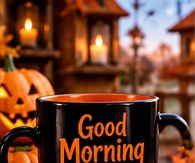 Good Morning Happy Halloween Black Coffee Mug