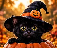 Good Morning Happy Halloween Black Kitten In A Pumpkin