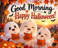 Good Morning Happy Halloween Cute Ghost Friends With Hot Chocolate