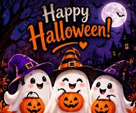 Happy Halloween Friendly Ghosts In Witch Hats