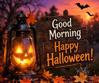 Good Morning Happy Halloween Glowing Pumpkin Lantern