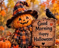 Good Morning Happy Halloween Scarecrow And Crow