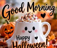 Good Morning Happy Halloween Ghost Mug With Whipped Cream