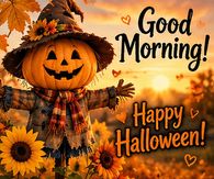 Good Morning Happy Halloween Sunflower Scarecrow