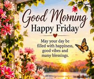 Good Morning Happy Friday Pink Flowers And Butterfly Gif